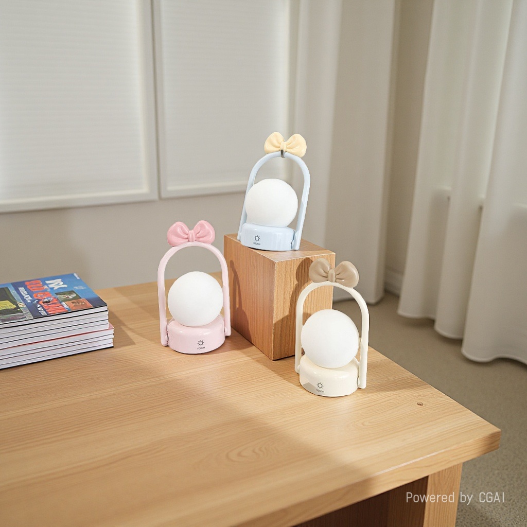 The bow hand-held night light with three levels of retro lighting is cute and playful, creating a cozy atmosphere. It can be hung on a table or a silicone design Application Scenario