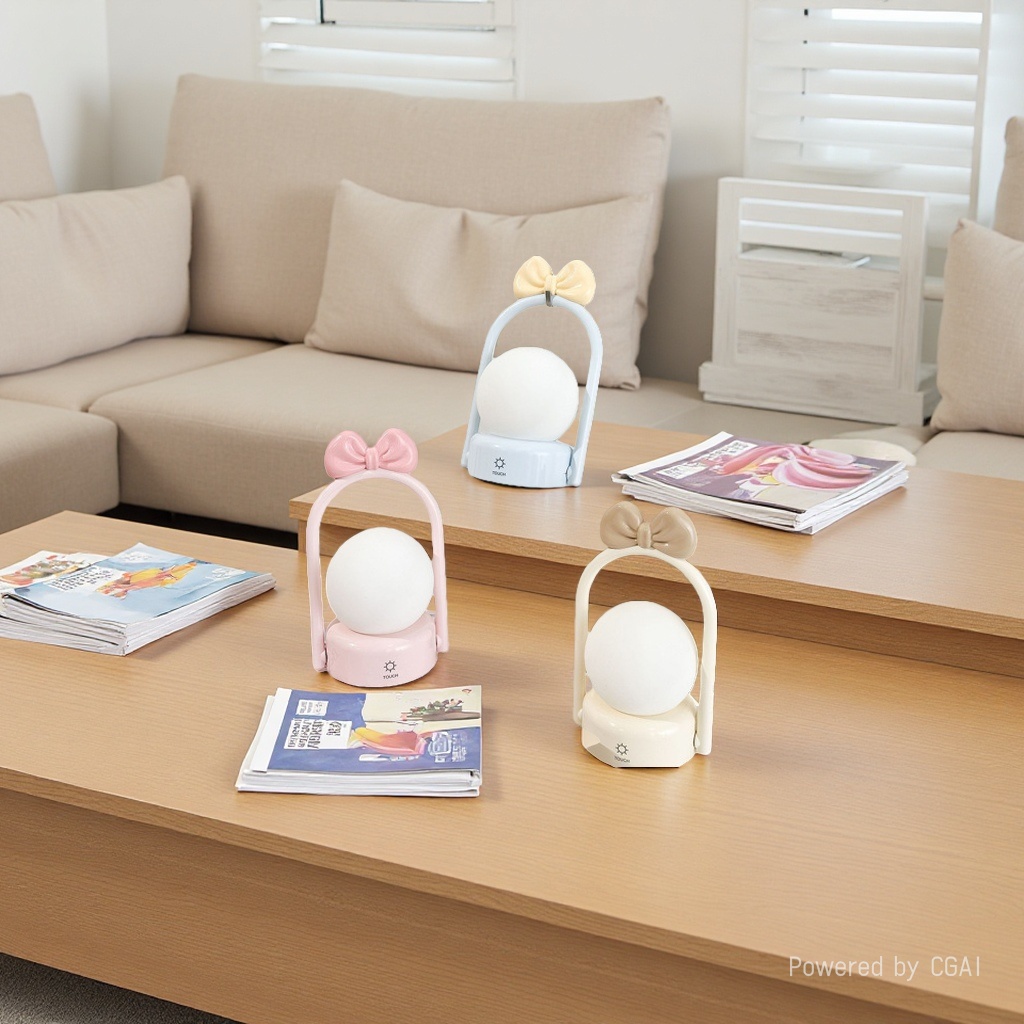 The bow hand-held night light with three levels of retro lighting is cute and playful, creating a cozy atmosphere. It can be hung on a table or a silicone design details Picture