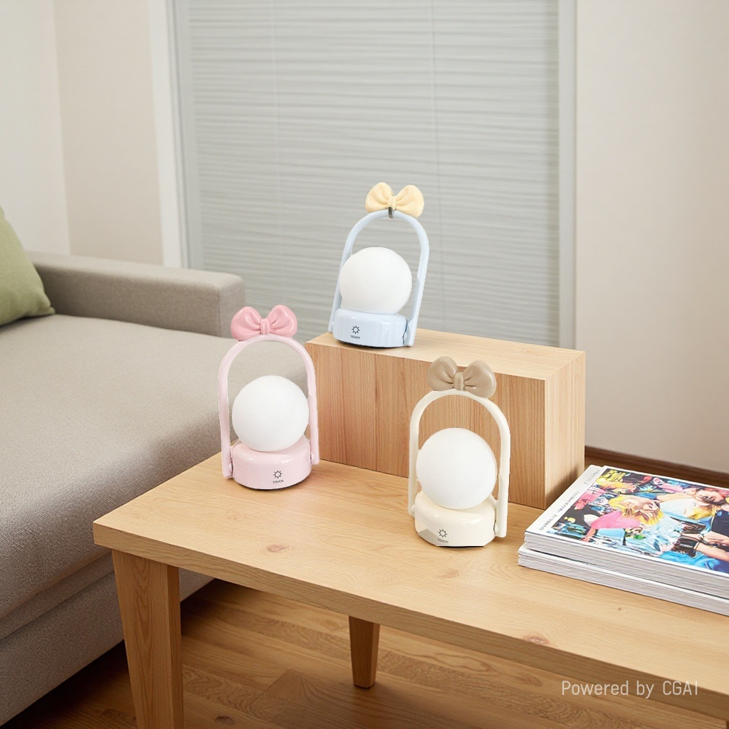 The bow hand-held night light with three levels of retro lighting is cute and playful, creating a cozy atmosphere. It can be hung on a table or a silicone design Specification image