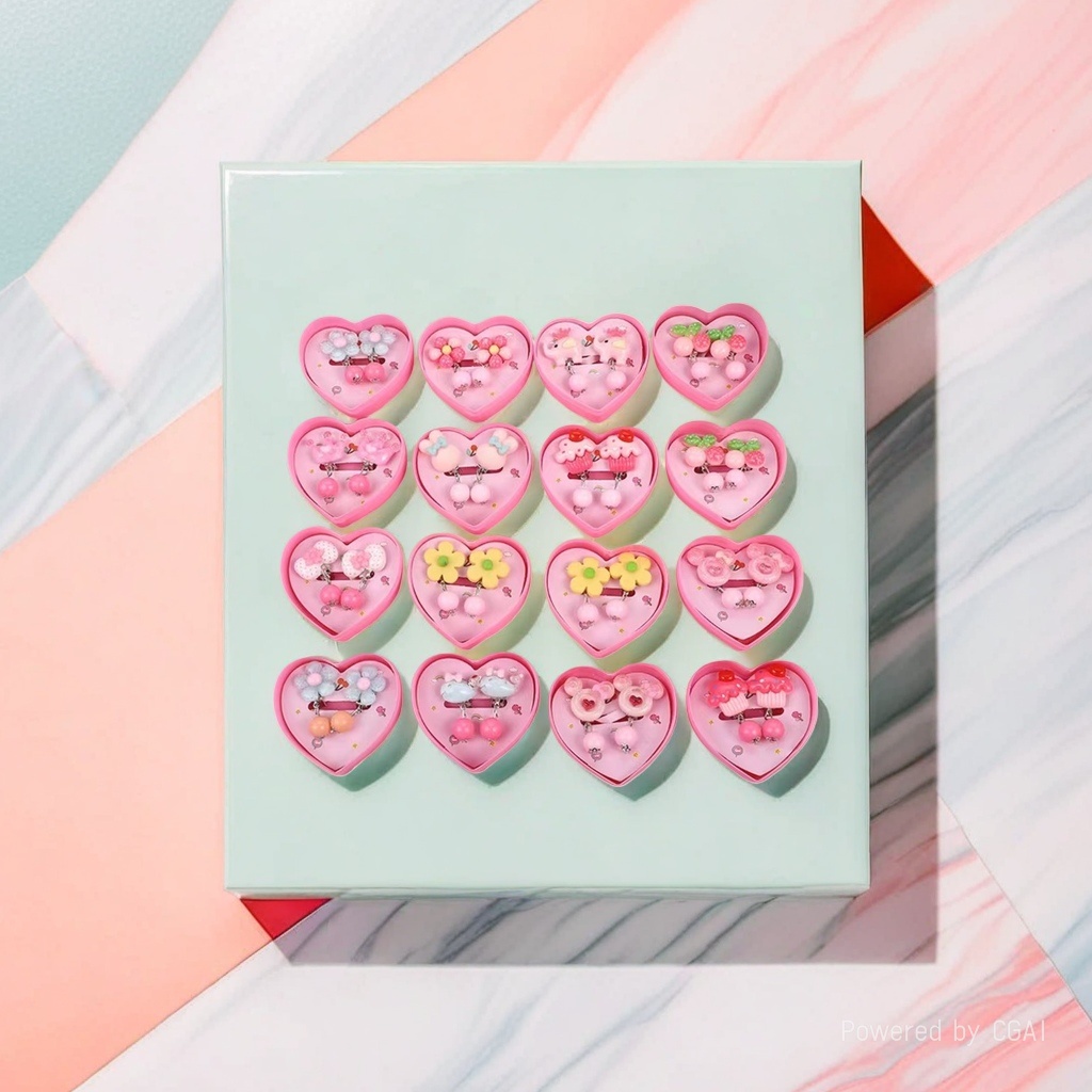 Cute heart-shaped packaging box hair clip set, shark clip, acetic acid grab clip hair clip Specification image