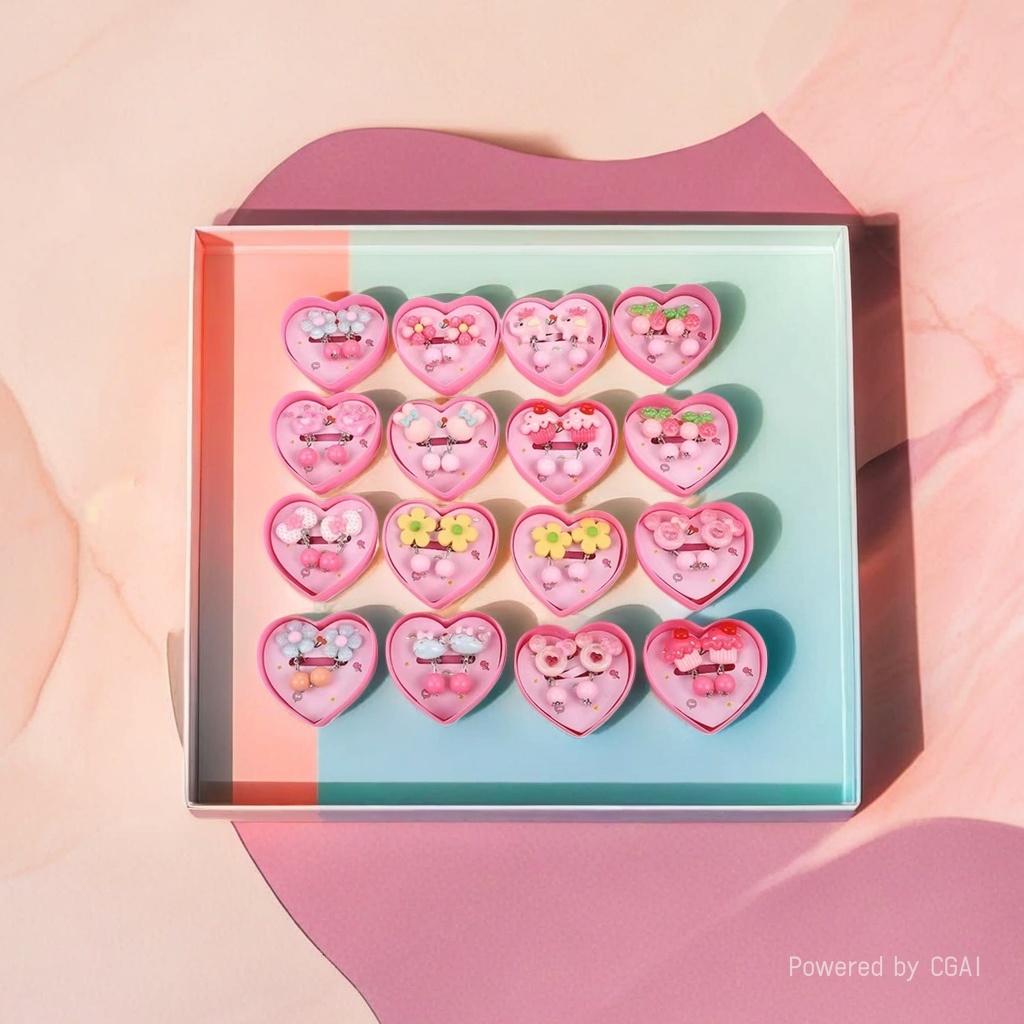 Cute heart-shaped packaging box hair clip set, shark clip, acetic acid grab clip hair clip details Picture