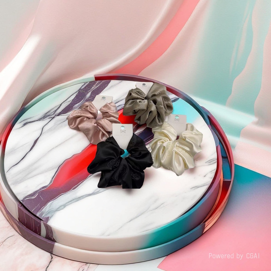 韩国高级感纯色轻奢立体压花缎面大肠发圈女慵懒风简约百搭发圈
