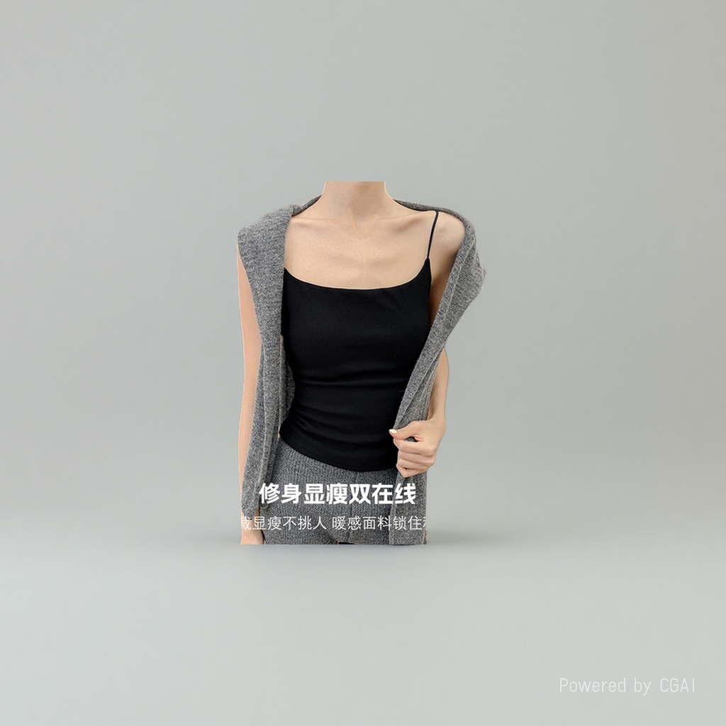 黑色修身显瘦吊带抹胸背心 鱼骨胸衣美背设计内搭