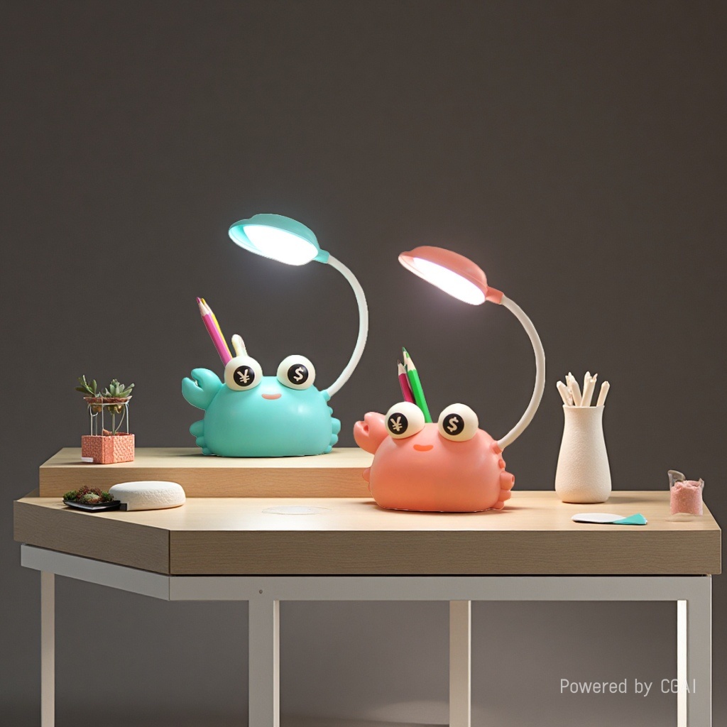 Cross-border creative, cute, rich crab pen holder, desk lamp, high appearance level, cartoon LED tube, foldable and storable dormitory
