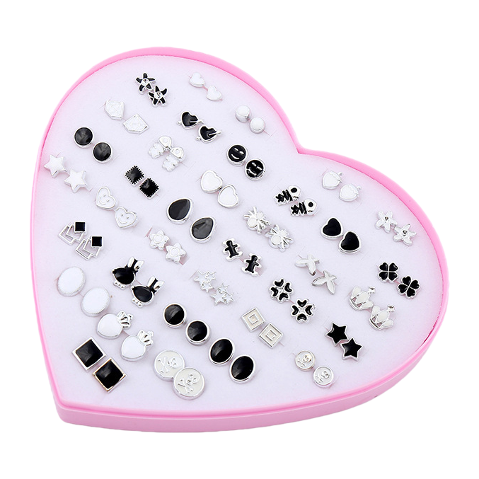 Korean version new heart-shaped box ear studs, golden plastic oil-dripping ear stud accessories, 2-yuan store supply, direct supply from ear stud manufacturer, 092011731 Item Picture