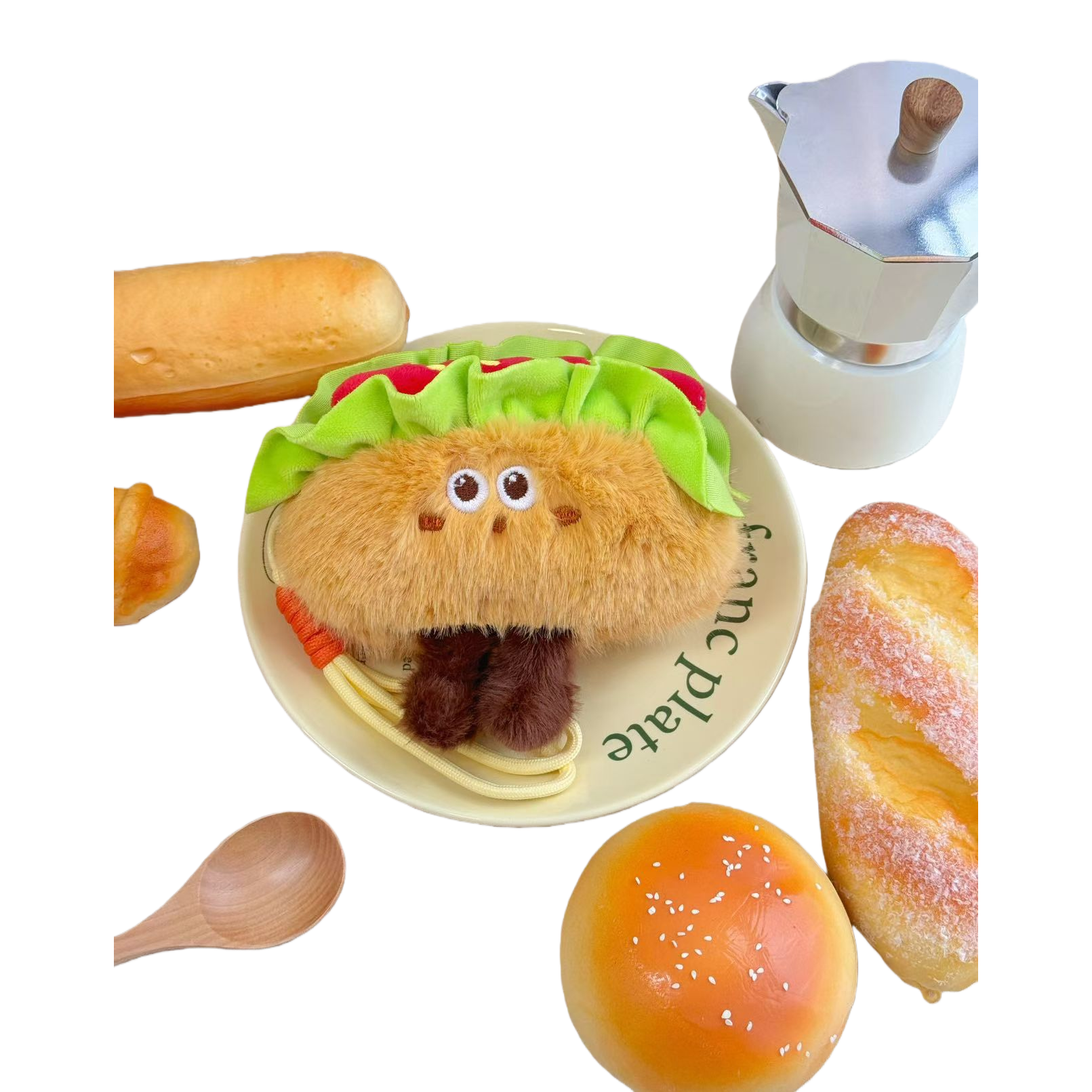 Cute hamburger and French fries plush pendants, sushi croissants, creative food figurines, decorative items, cartoon keychain dolls Item Picture