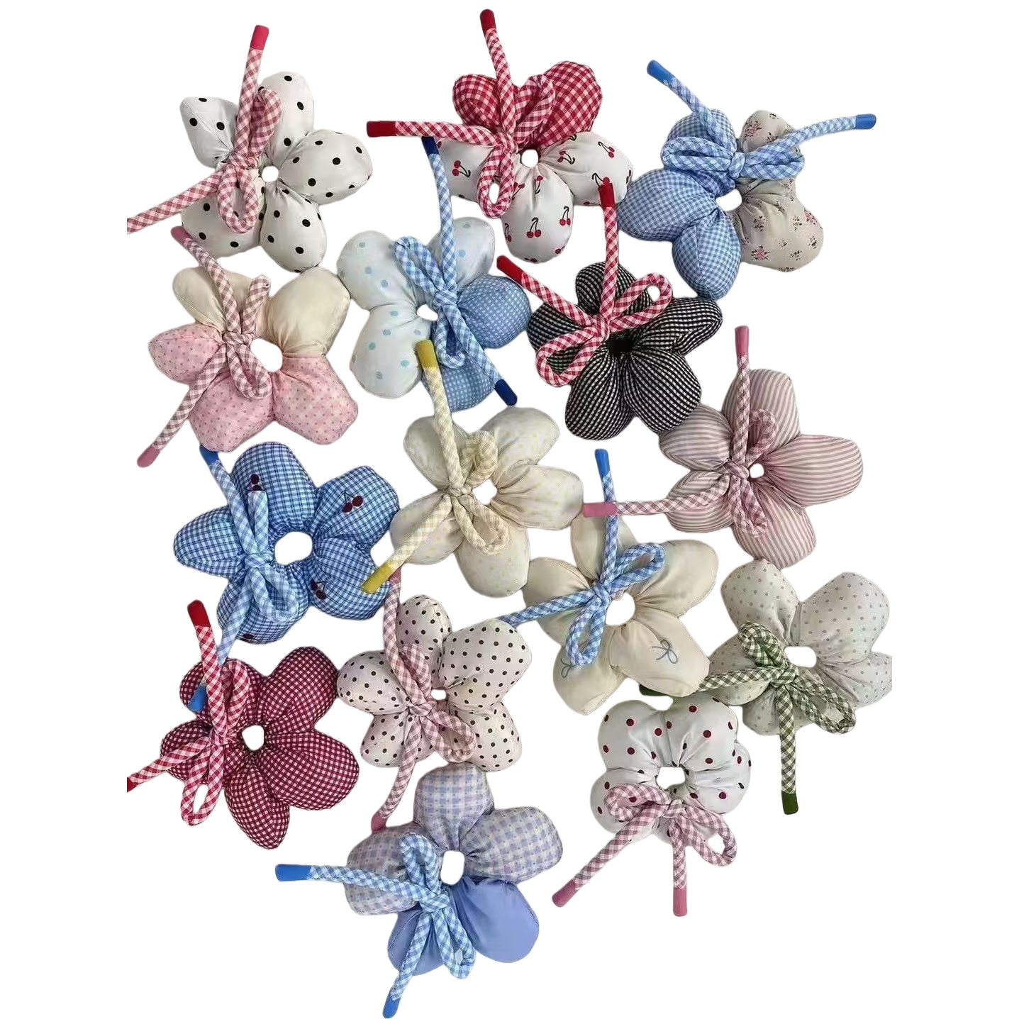Sweet and cute lady's hair band with fabric flower large intestine hair band, square scarf and hair accessory Item Picture