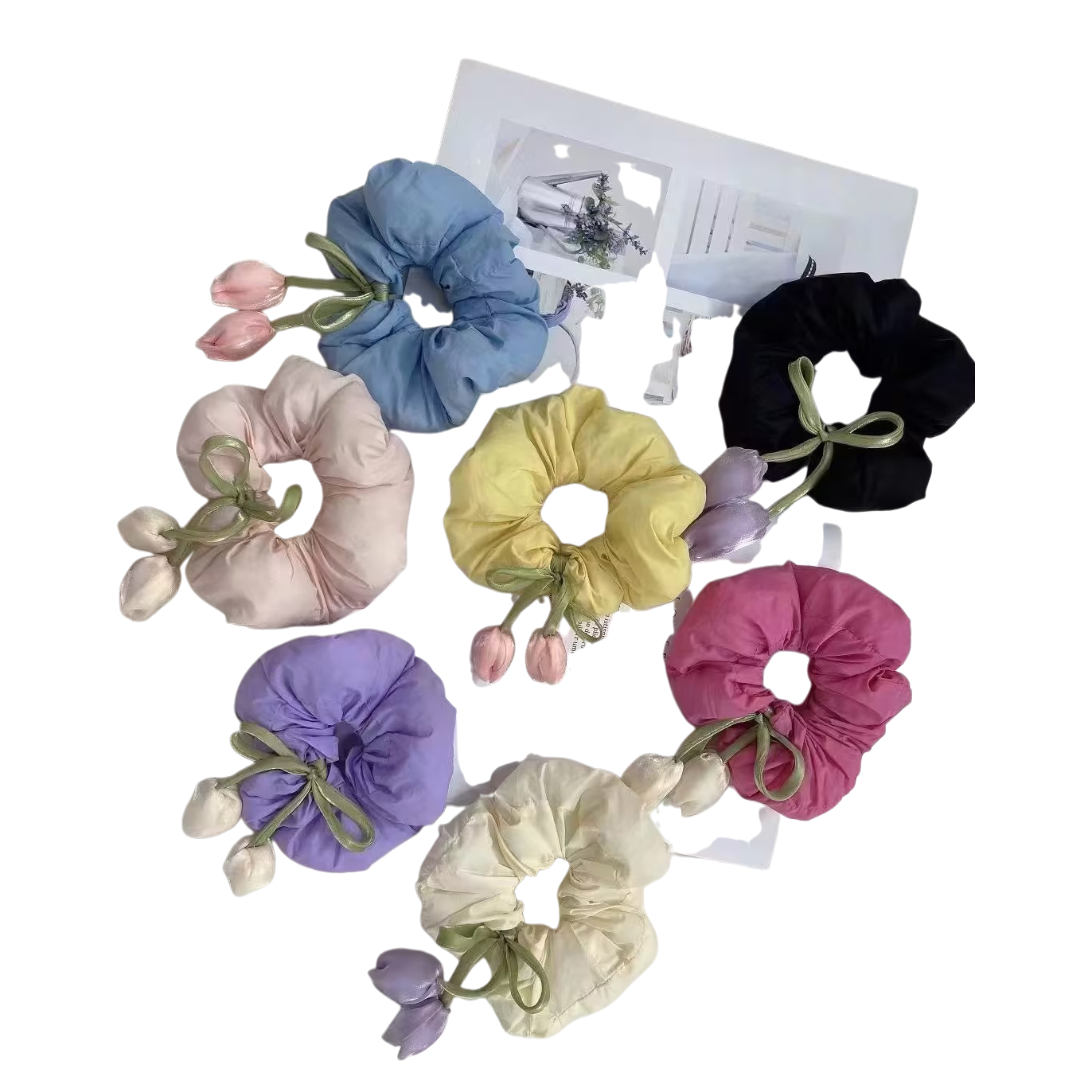 Elegant and cute sponge flower hair band, large large intestine band, high-end style, bun hair band, simple style Item Picture
