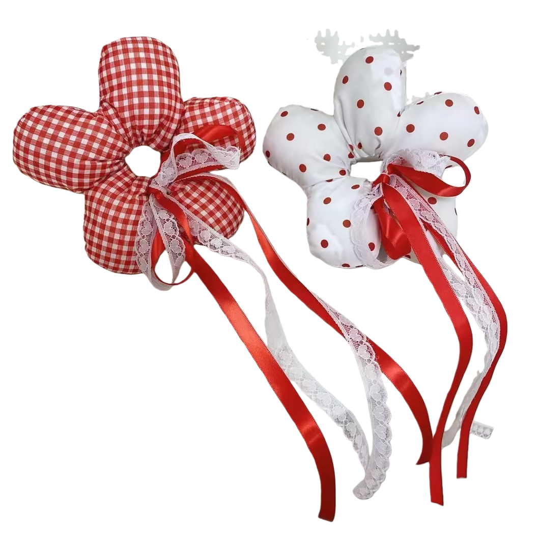 Wholesale of cute and fresh checkered lace ribbon loops, three-dimensional flower hair bands for children, sweet hair ties for girls' bun heads Item Picture