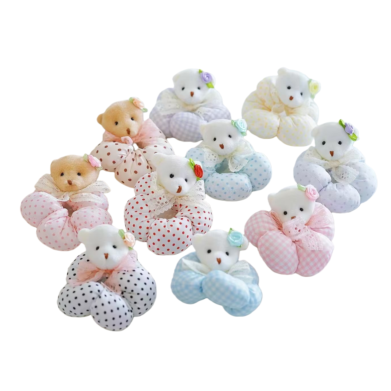 Cute little bear checkered children's large intestine hair band, girls' bun hairstyle three-dimensional flower hair tie, new girls' hair tie and hair band Item Picture