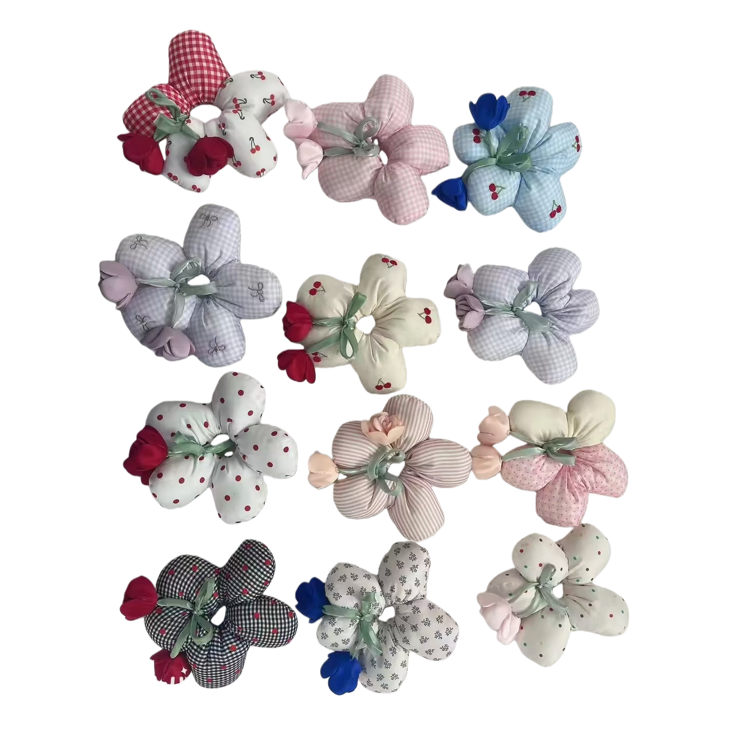 Handmade children's flower fabric flower large intestine hair band, square scarf and hair accessory main accessories are fashionable and versatile Item Picture