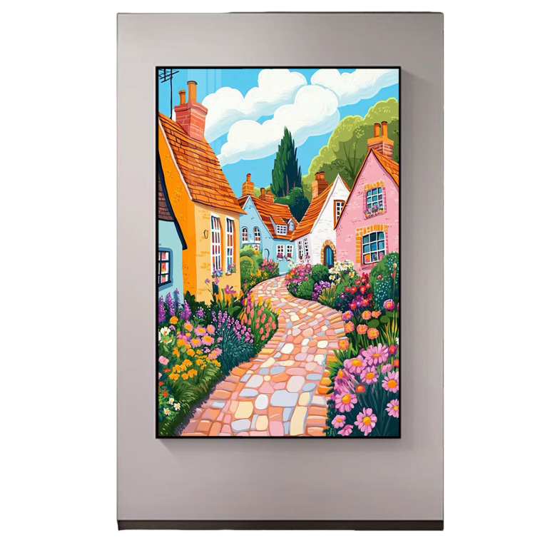 Landscape paintings, colorful houses and gardens, hand-painted three-dimensional oil paintings, fabric decorative paintings, American paper-cut paintings Item Picture