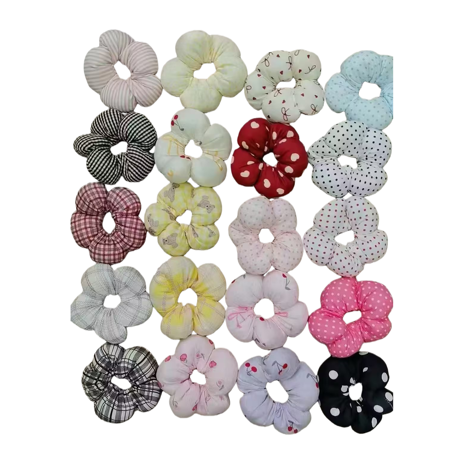 New high-end hair accessories for girls, featuring checkered floral patterns, cotton-filled intestinal rings, color-matched buttons, bows, large intestine hair bands and headbands Item Picture