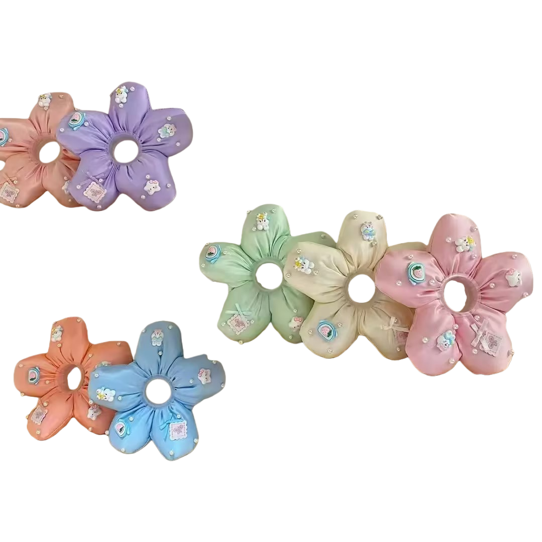 Cute cotton-padded hair tie with satin trim, large intestine tie, school-style bun hair tie, versatile hair tie Application Scenario