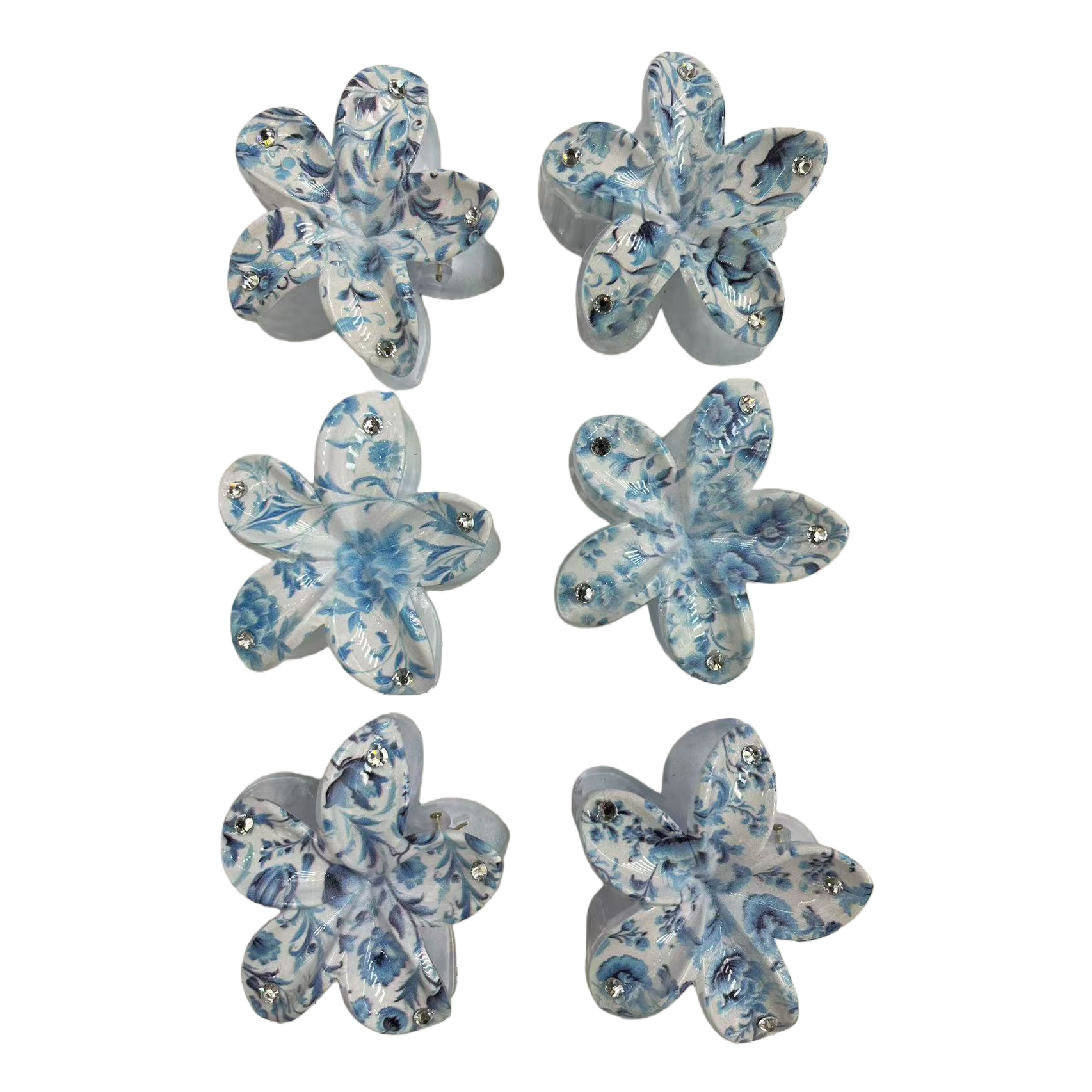 Blue and white porcelain flower-shaped acetate shark-shaped hairpin Item Picture