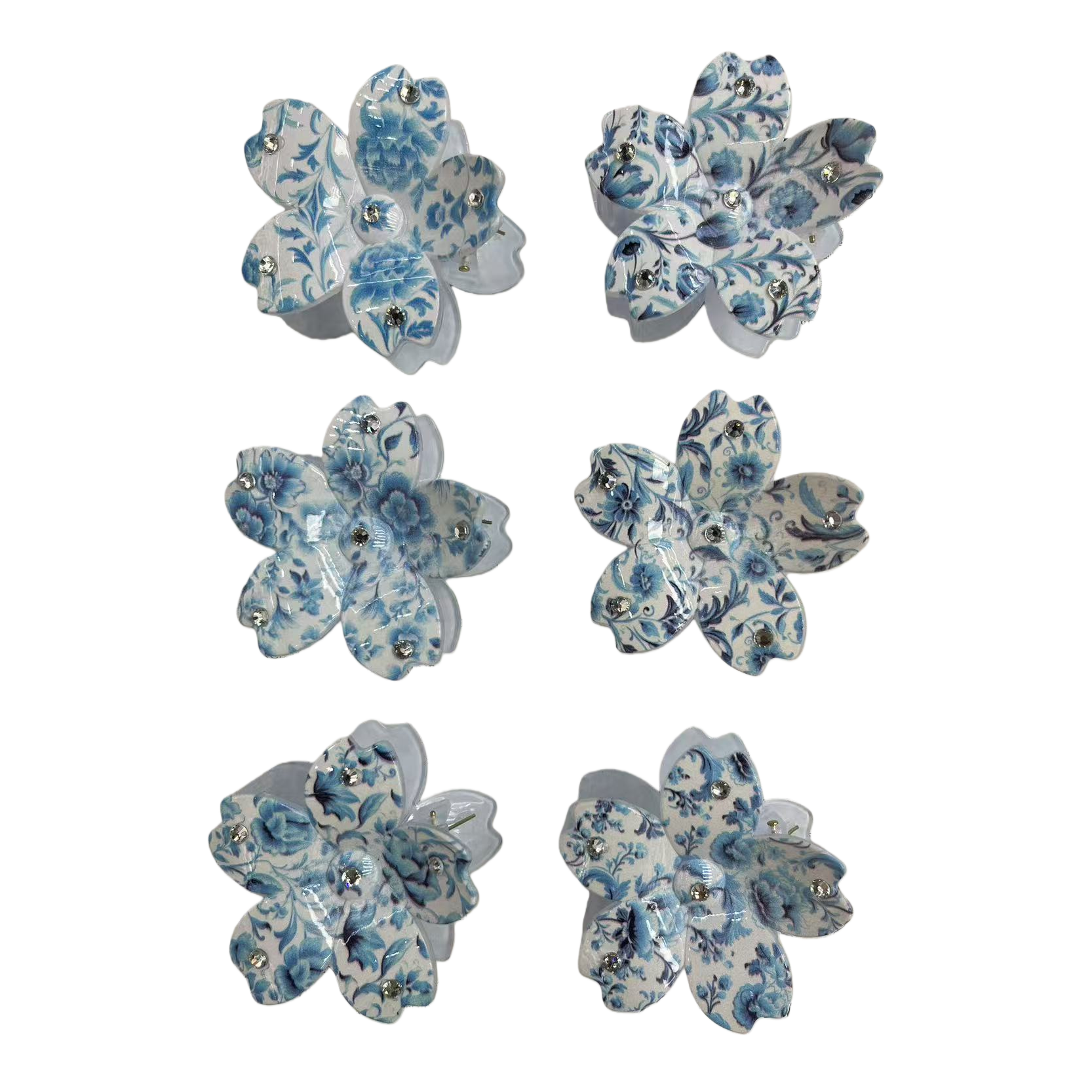 Blue and white porcelain-style flower acetate grabber shark clip hairpin Item Picture