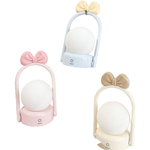 The bow hand-held night light with three levels of retro lighting is cute and playful, creating a cozy atmosphere. It can be hung on a table or a silicone design Item Picture