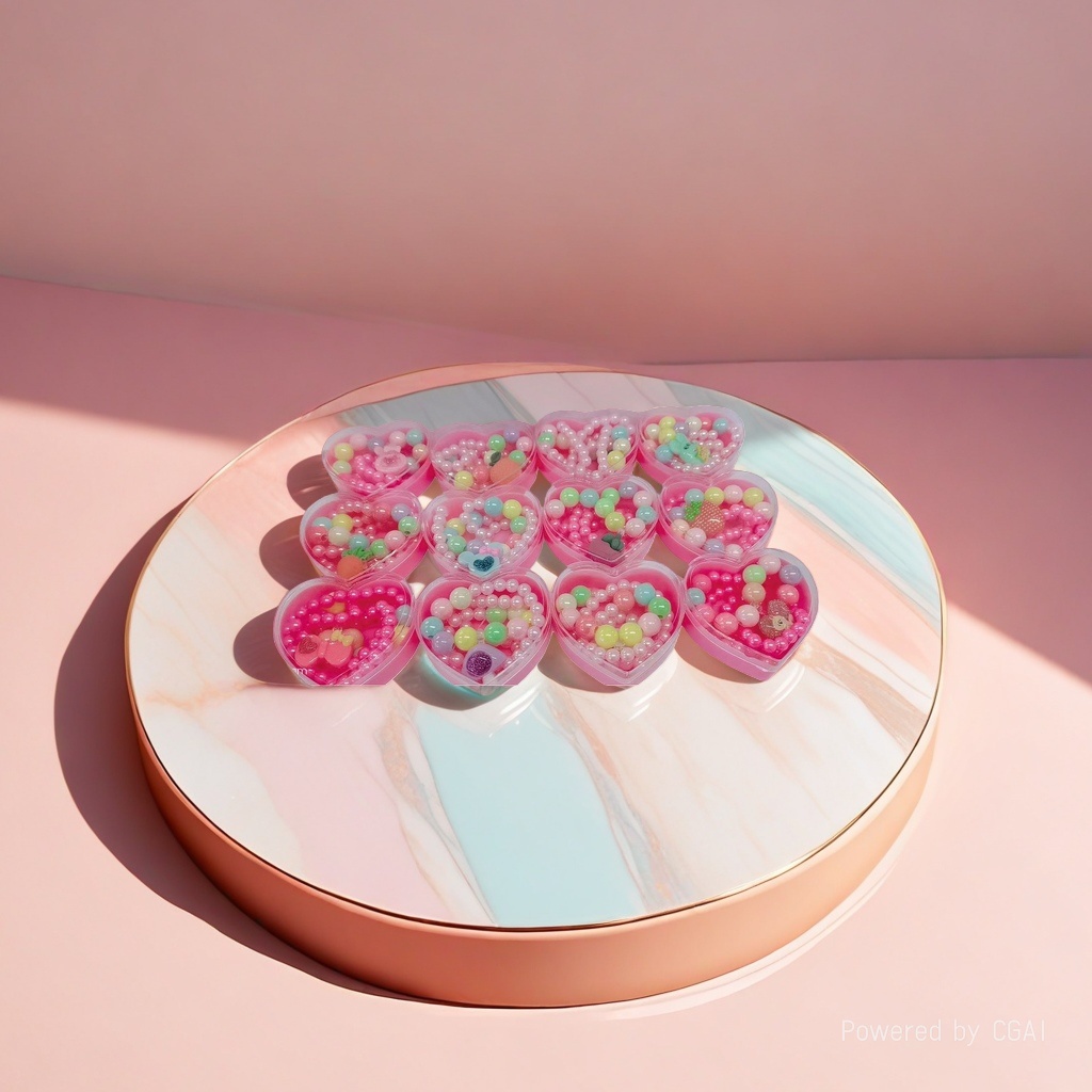 MARD acrílico beaded alrededor de beaded juguetes en forma de corazón caja de silicona beaded kids piercings beaded maquillaje set Specification image