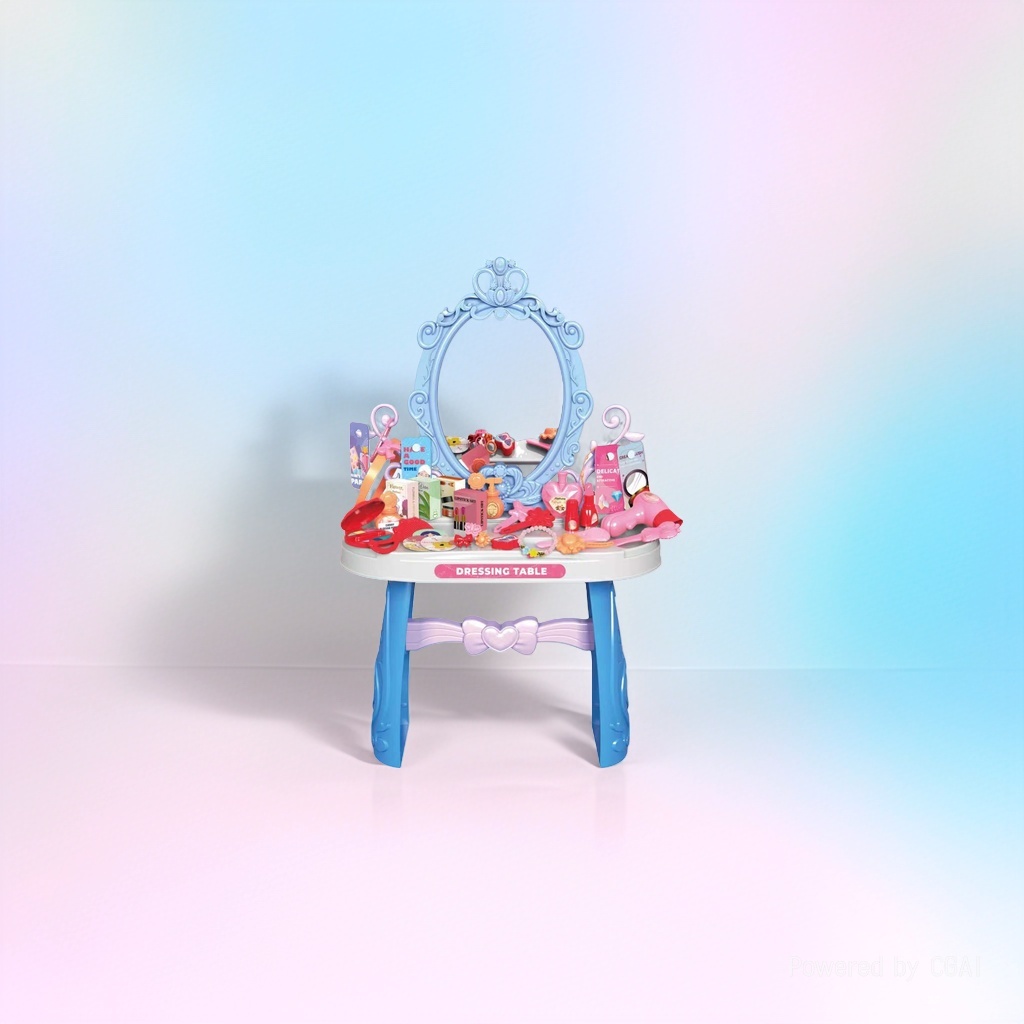Children's makeup toy set: Blue princess makeup table with mirror and pink and red cosmetic accessories Application Scenario