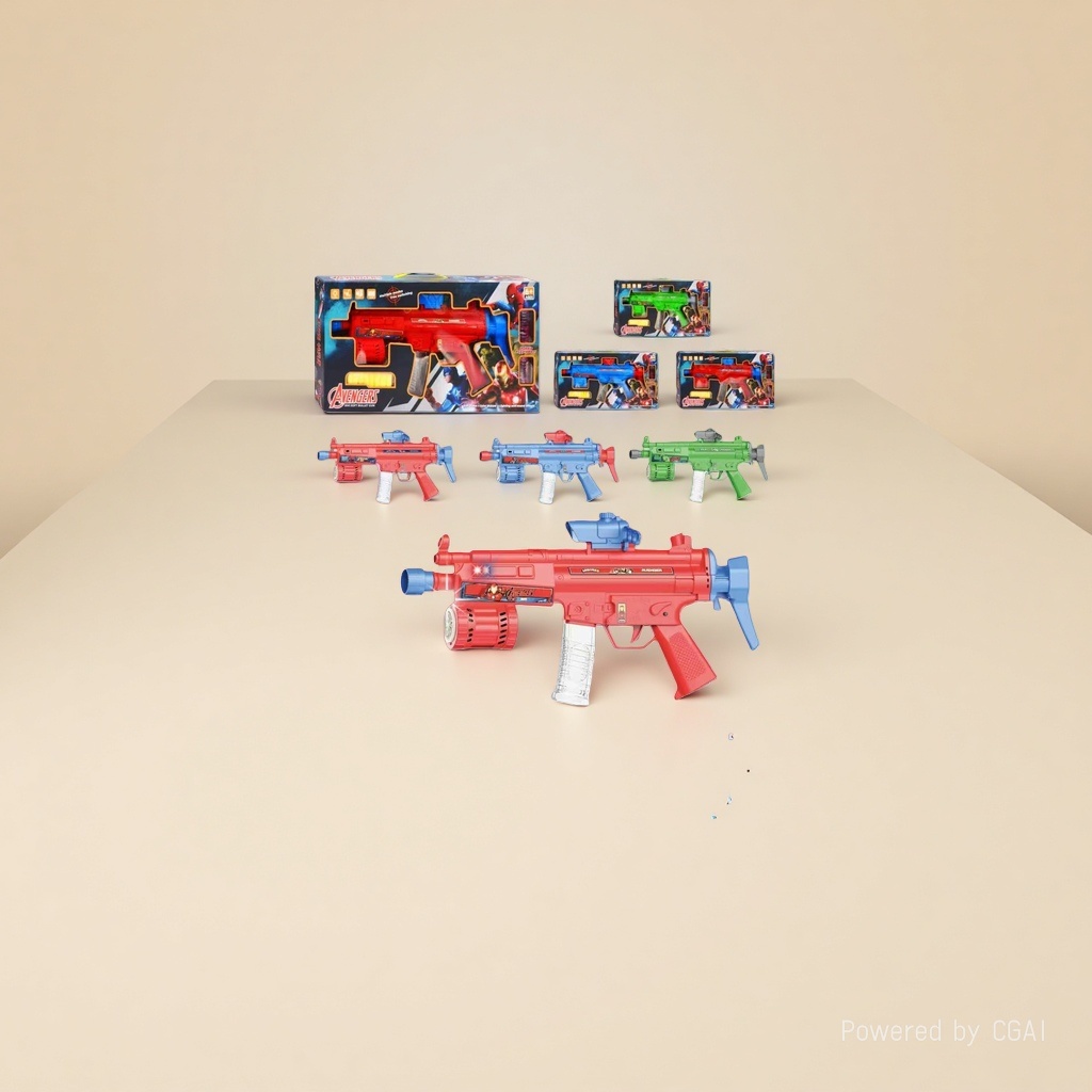 The Avengers themed M416 electric water cannon toy is available in red, blue and green colors and comes with a packaging box Application Scenario