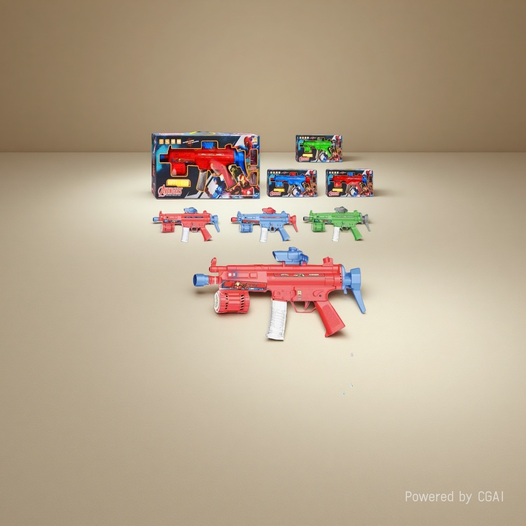 The Avengers themed M416 electric water cannon toy is available in red, blue and green colors and comes with a packaging box details Picture