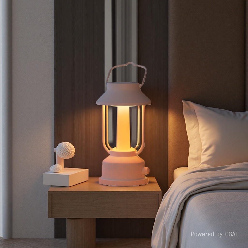 The Mi Guang handle lamp features a color-changing and color-fixing knob. It is lightweight and easy to hold in one hand