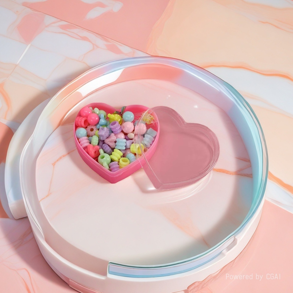 MARD colored silicone bead stringing and beading toys with heart-shaped boxes, acrylic beads, children wearing bead makeup
