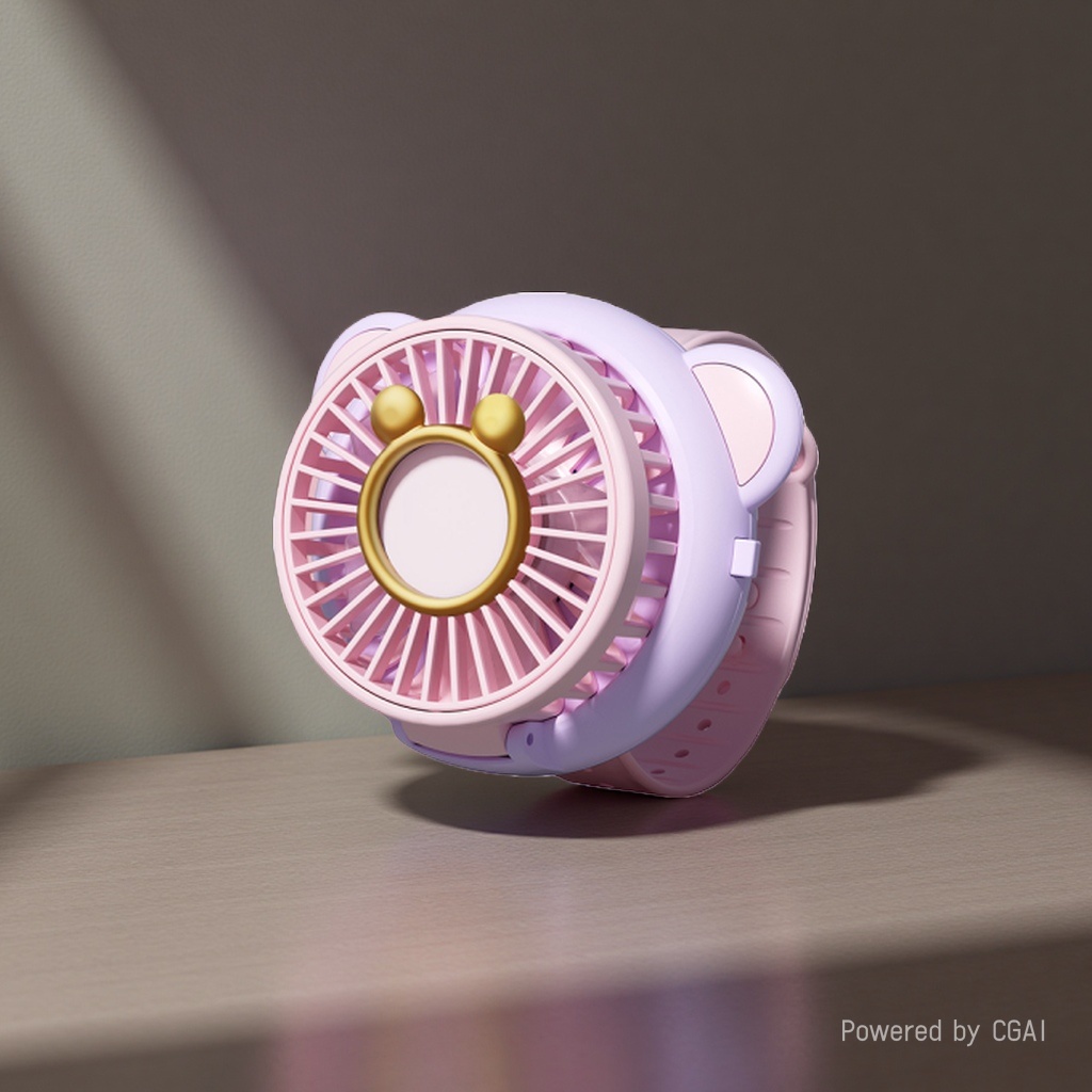 The new creative children's watch features a small fan silicone strap with adjustable length and a cartoon bear wrist charging fan Specification image