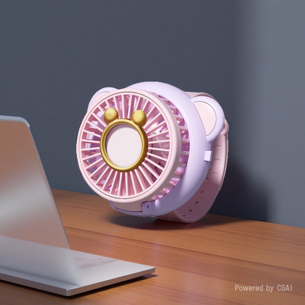 The new creative children's watch features a small fan silicone strap with adjustable length and a cartoon bear wrist charging fan details Picture