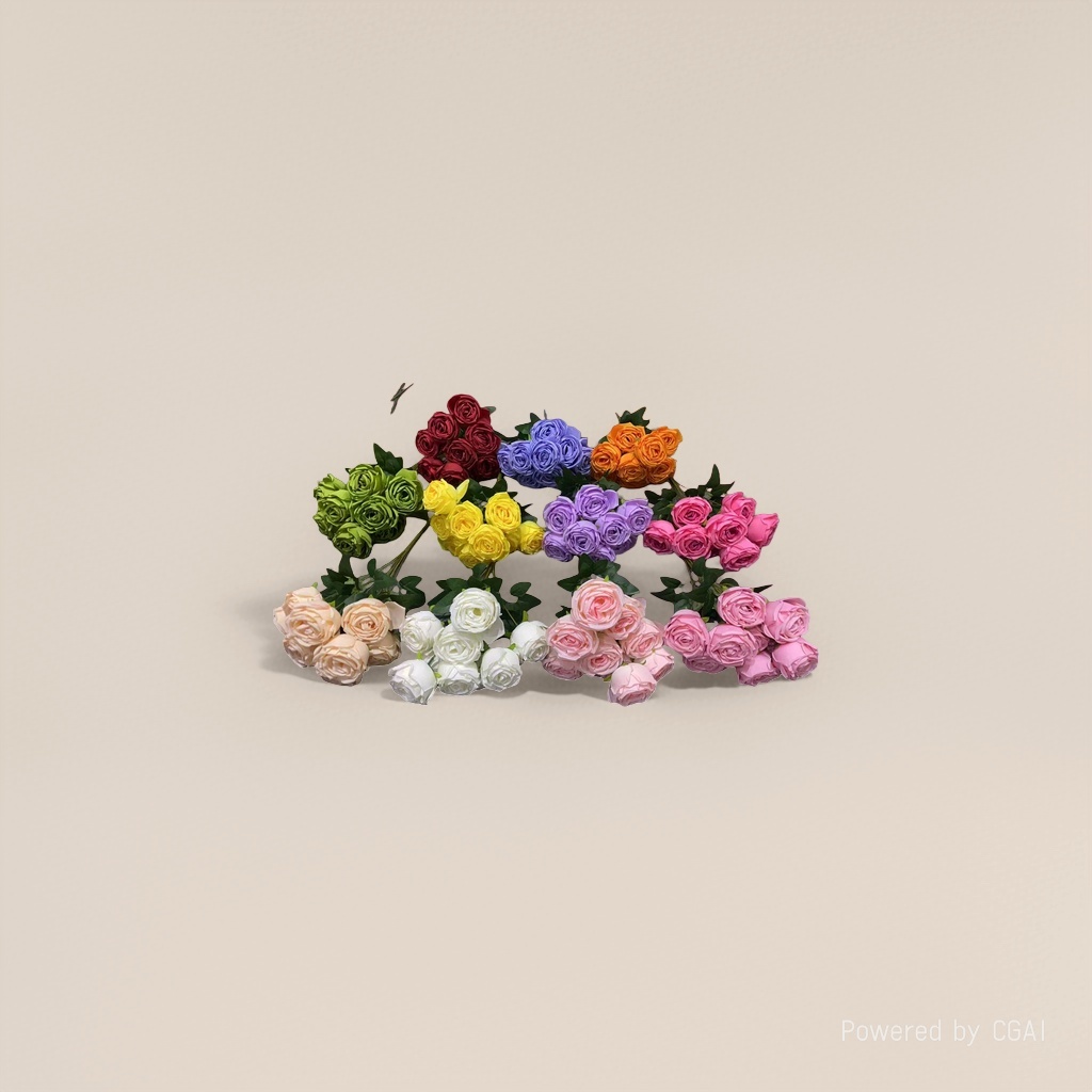A simulated colorful rose bouquet with rose petals, featuring a special 9-head "Flowers" imperial concubine rose Application Scenario