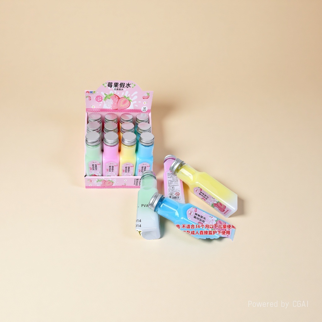 Strawberry-themed simulation toys, 12 bottles of children's stress-relieving water play toys with metal caps, pink packaging