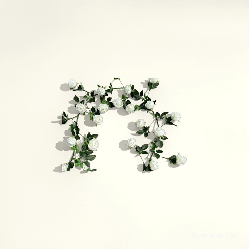 A life-sized white rose bouquet with rose petal pieces "Flowers" details Picture