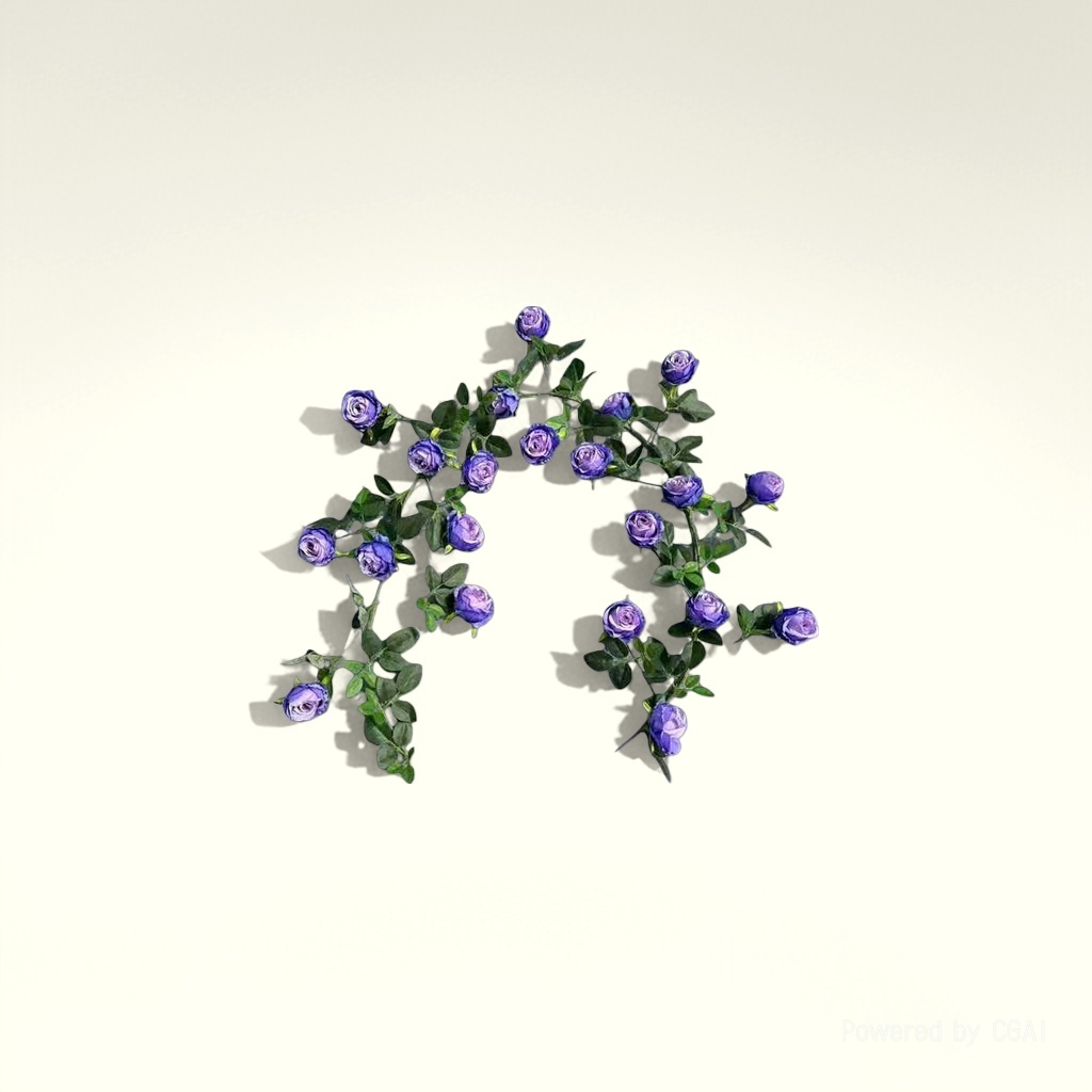A simulated purple rose bouquet with petal pieces, featuring fresh Flowers to replace the "Flowers" rose decoration