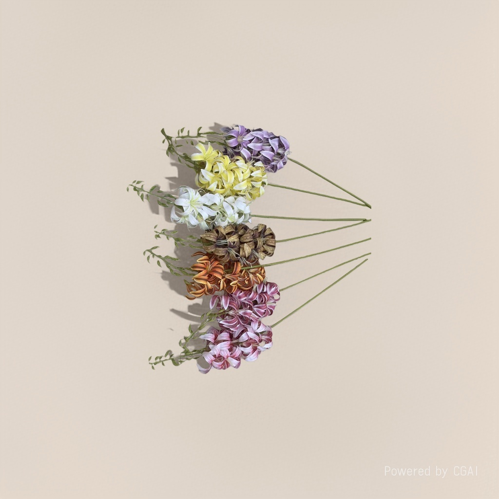Monet's Garden colorful simulated plastic flower bouquet, handcrafted single stem of concubine lily Specification image