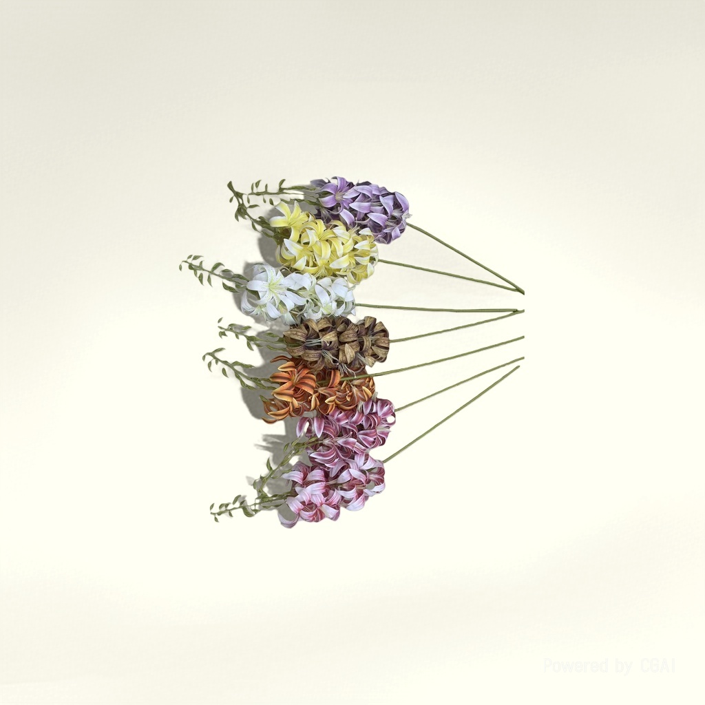 Monet's Garden colorful simulated plastic flower bouquet, handcrafted single stem of concubine lily details Picture