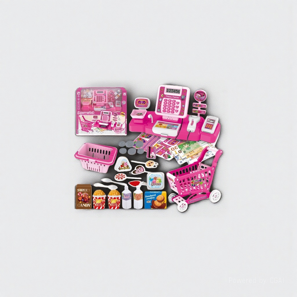 Officedesk Toy Supermarket Cash register Set Cash register counter silver price details Picture