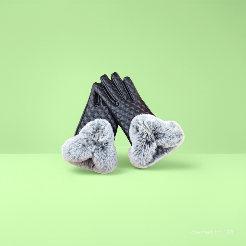 Winter women's warm gloves with U-shaped leather and oily fur for ladies details Picture