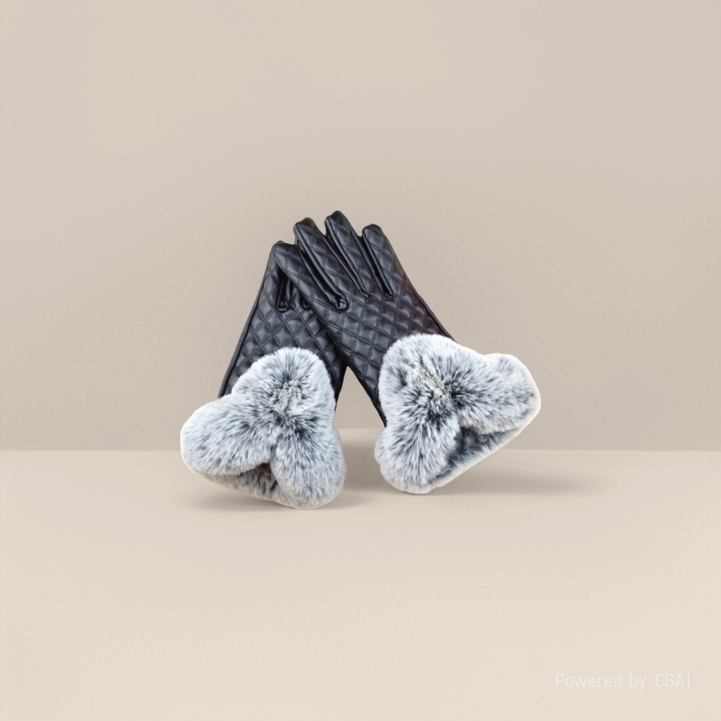 Winter women's warm gloves with U-shaped leather and oily fur for ladies Application Scenario
