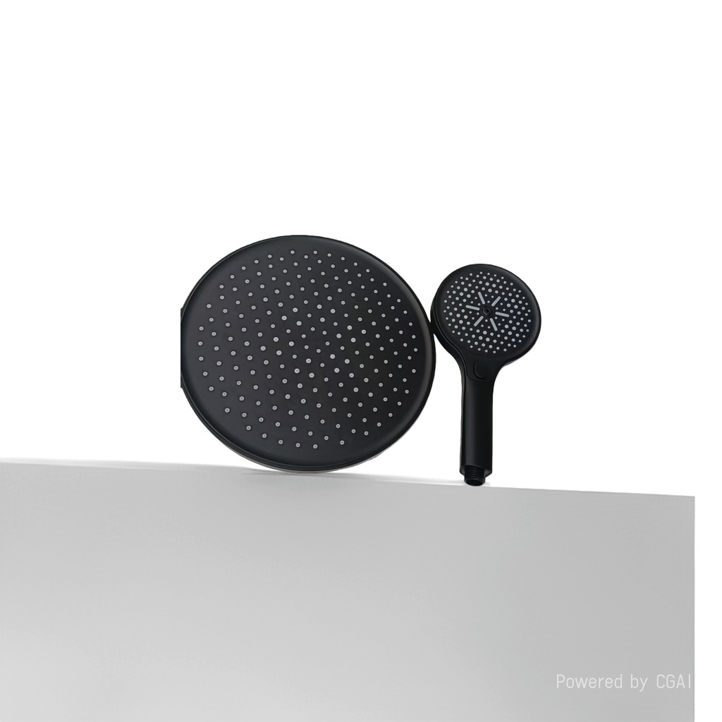 Black household pressurized showerhead set for bathroom bathing and shower Application Scenario