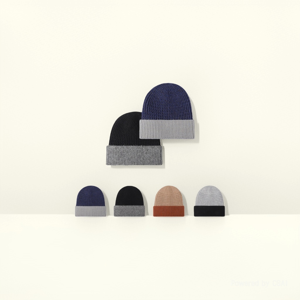 Autumn double-layer warm thickened knitted cap for men and women, cold cap, European and American brim woolen cap wholesale, knitted cap, solid color knitted cap Hat150743035 details Picture