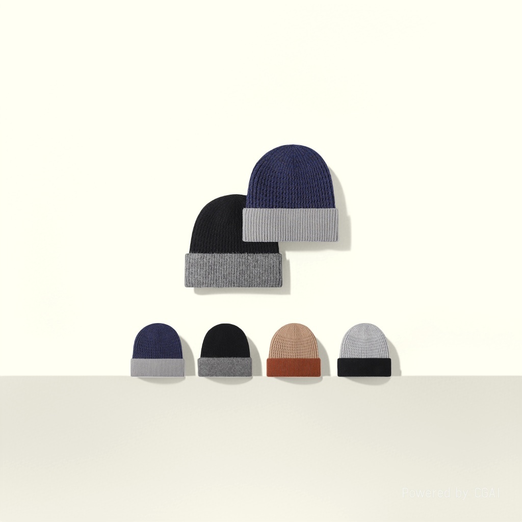 Autumn double-layer warm thickened knitted cap for men and women, cold cap, European and American brim woolen cap wholesale, knitted cap, solid color knitted cap Hat150743035 Item Picture