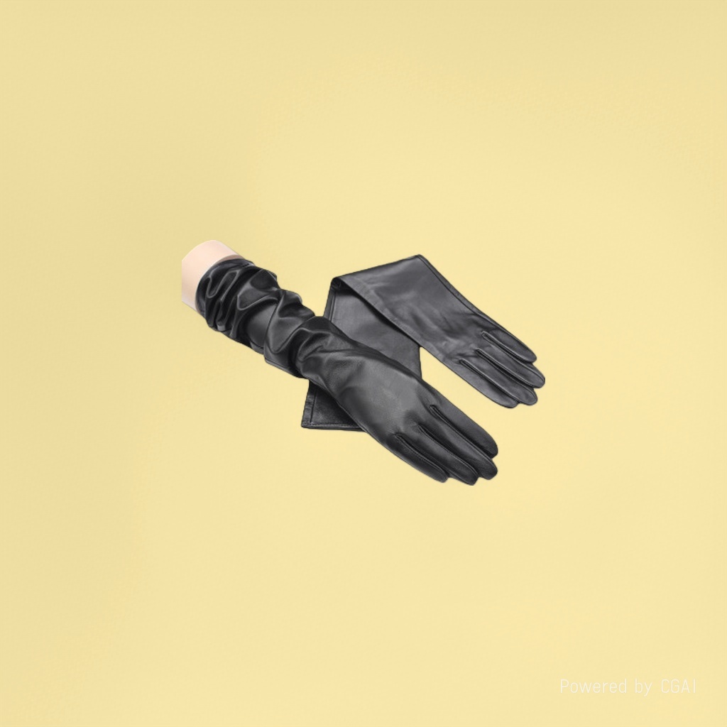 Black long adult warm gloves made of goatskin Specification image