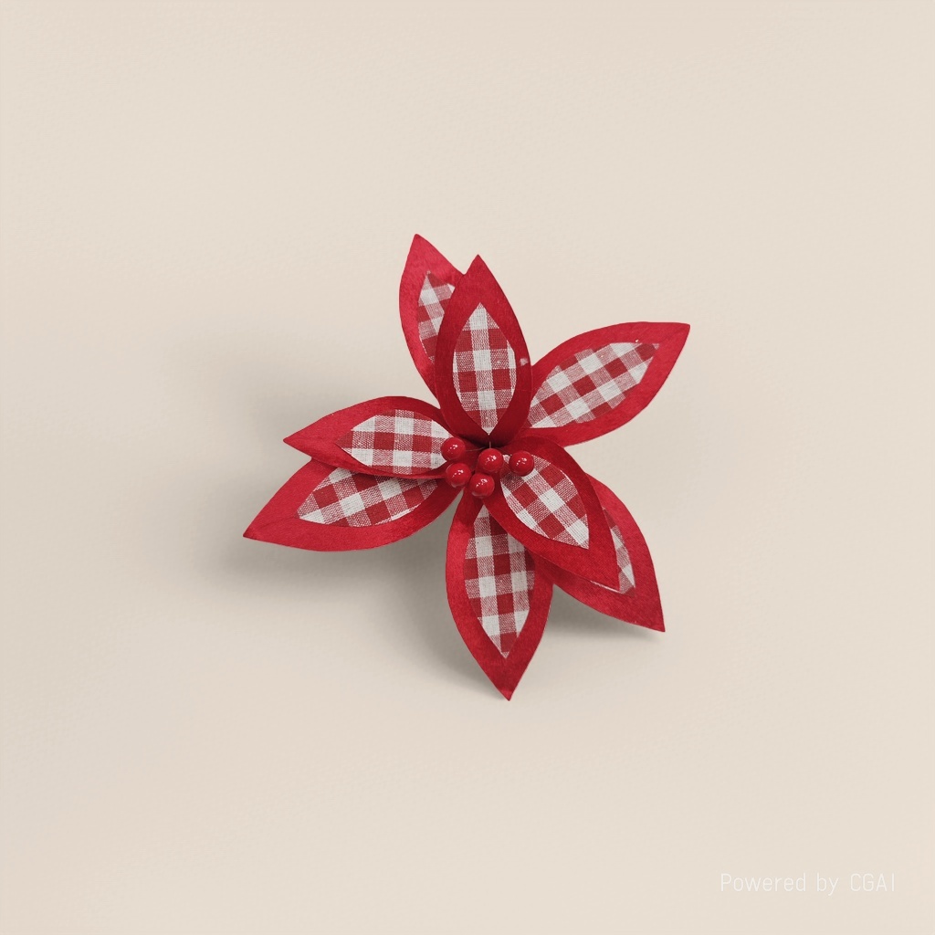 Red checkered fabric Christmas flowers and Christmas supplies decorate the Christmas scene arrangement