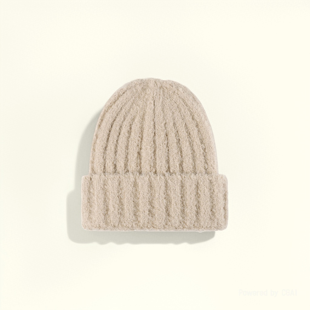 Autumn double-layer warm thickened knitted cap, unisex cold cap, European and American brim woolen cap wholesale knitted cap, solid color knitted cap