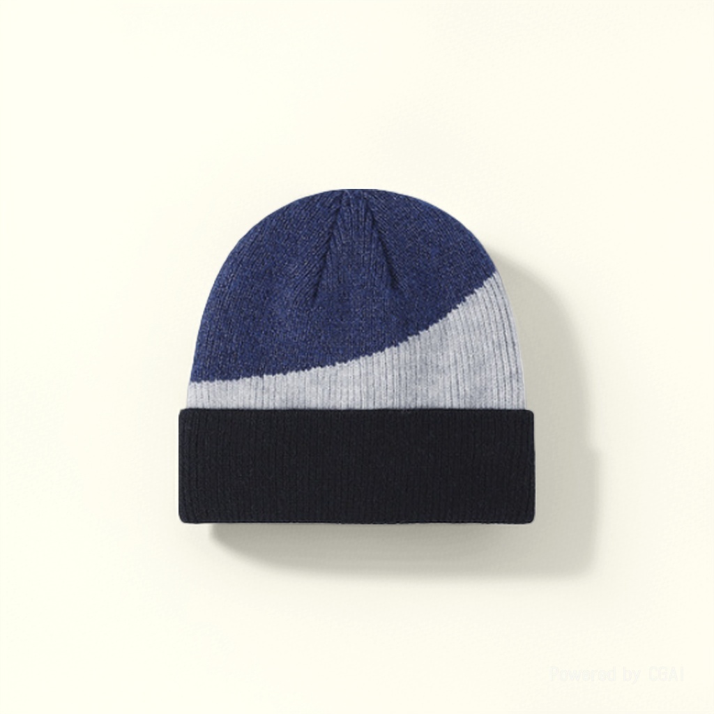 Autumn double-layer warm thickened knitted hat, unisex cold hat, European and American brim woolen hat wholesale knitted hat, solid color knitted hat details Picture