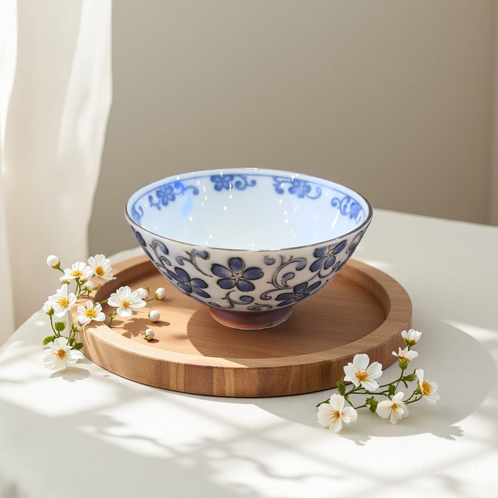 青花瓷风密胺沙拉泡面方形碗 塑料可微波加热碗