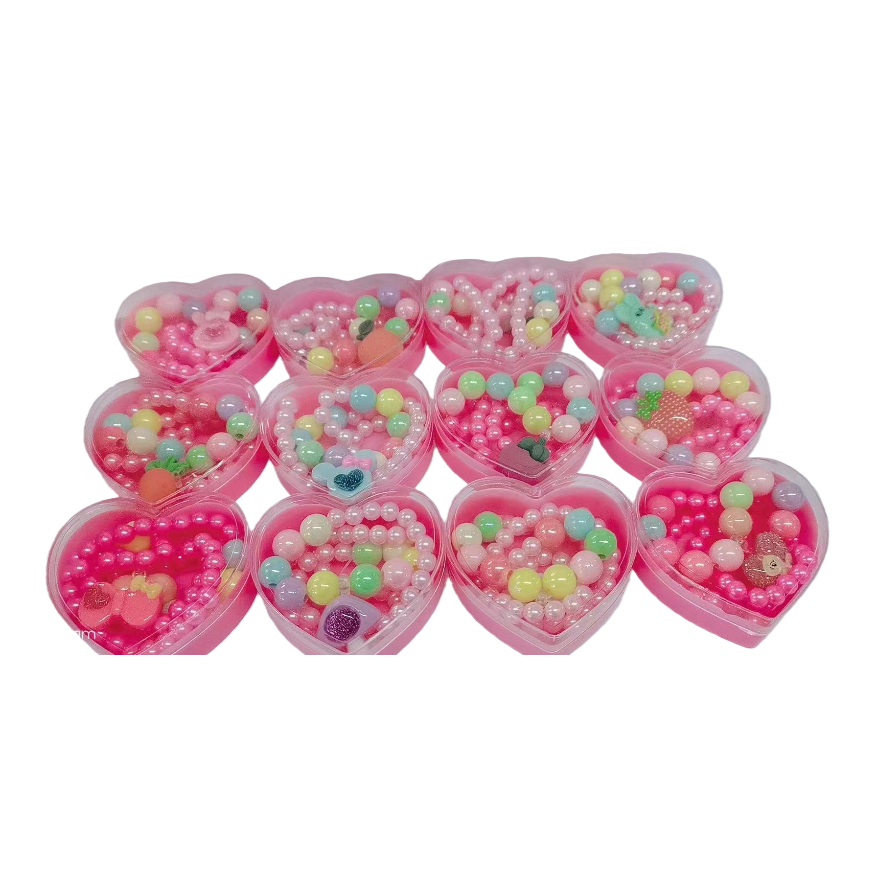 MARD acrílico beaded alrededor de beaded juguetes en forma de corazón caja de silicona beaded kids piercings beaded maquillaje set Item Picture
