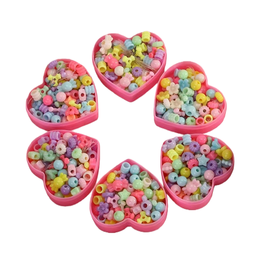 MARD color de silicona beadaround beading juguetes conteniendo caja en forma de corazón de acrílico piercing beading maquillaje para niños Item Picture