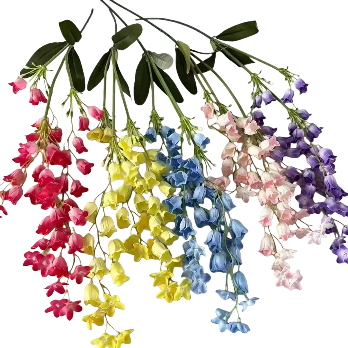 Colorful artificial wind chime bouquets with rose petal pieces, artificial plastic artificial flowers, artificial petal strings of bell vines Item Picture