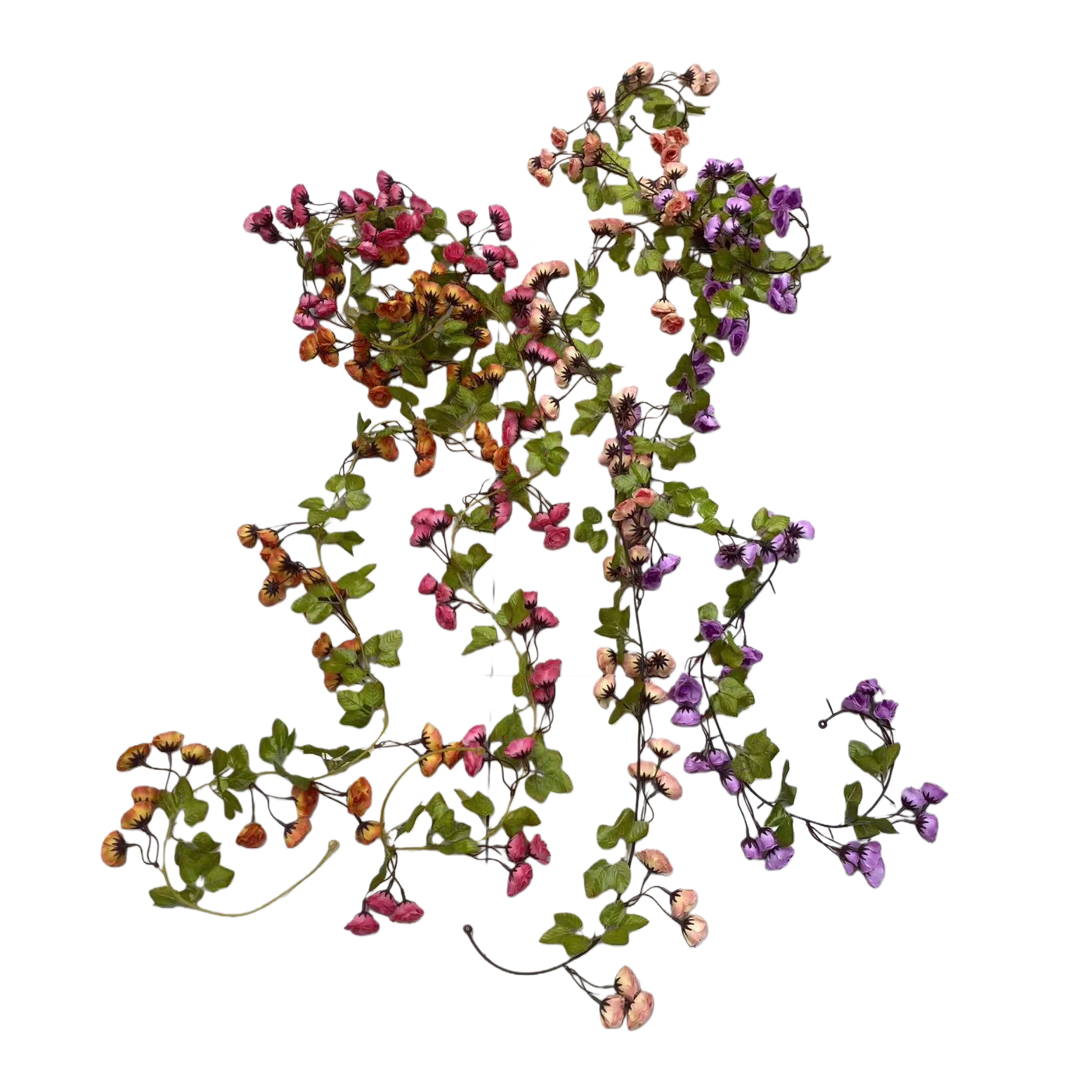 Artificial climbing vines with colorful artificial flower vines, white small moss and dead wood decoration, 69 rose vines Item Picture